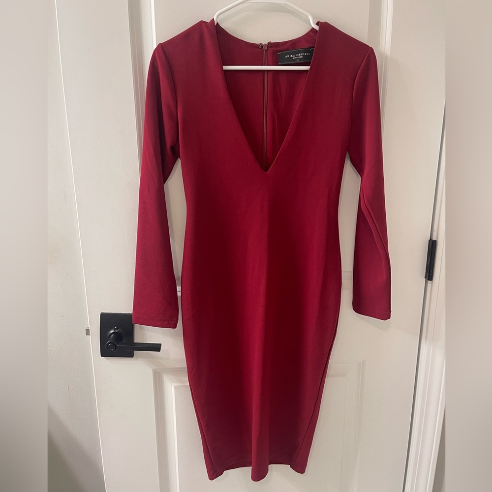 Akira red low-cut, V-neck fitted dress